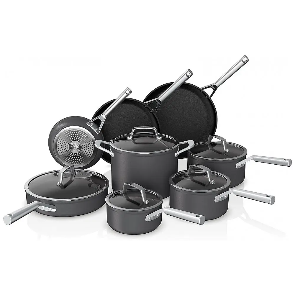 Conjunto de Panelas e Frigideiras Antiaderentes 13 Peças em Aço Anodizado, Ninja C39600, Preto