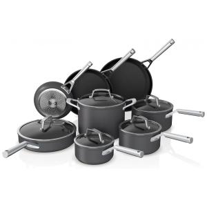 Conjunto de Panelas e Frigideiras Antiaderentes 13 Peças em Aço Anodizado, Ninja C39600, Preto