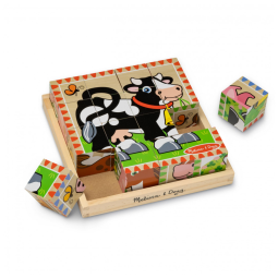 Quebra Cabeça em Cubo Infantil de Madeira, Tema Fazenda com Bandeja de Armazenamento e 16 Peças, Melissa & Doug