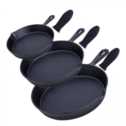 Bruntmor Conjunto de 3 Frigideiras de Ferro Fundido Pré Preparada