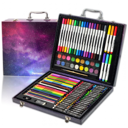 Kit Lápis de Cor Profissional com Maleta de Madeira 132 peças, DARNASSUS 132PAPERARTSSET, Preto