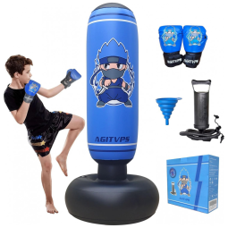AGITVPS Kit de Saco de Pancadas Inflável 168 cm com Luvas de Boxe para Crianças de 8 a 12 Anos, Bomba de Ar Super, Azul Vivo