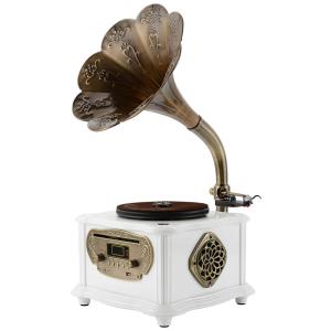 Gramofone Toca Discos Retro com Bluetooth, USB e CD Player, 110V, CECINIR, Branco