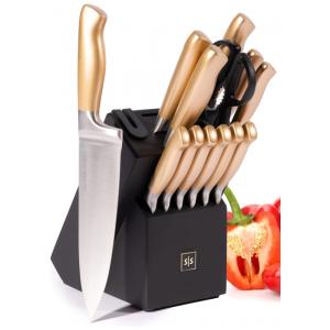 Conjunto de Facas STYLED SETTINGS em Aço Inoxidável com Bloco de Bancada Multinível, 14 Peças, Preta e Dourada