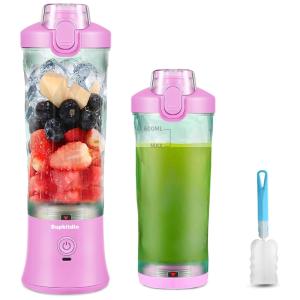 Liquidificador Portátil 590mL com USB Recarregável e 6 Lâminas Ultra Afiadas, 240W, Supkitdin, Rosa