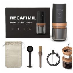 Moedor de Café Elétrico Portátil 12 xícaras em Aço Inoxidável, 110V, RECAFIMIL, Preto