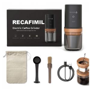 Moedor de Café Elétrico Portátil 12 xícaras em Aço Inoxidável, 110V, RECAFIMIL, Preto