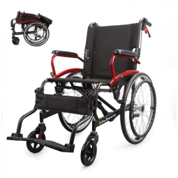 Cadeira de Rodas para Adultos ProTraverse Vermelha Dobrável Autoempurrada com Apoios de Pés Deslocáveis Transporte Viagem