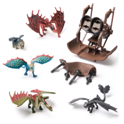 Kit com 5 Dragões Dreamworks Dragons - Como Treinar o Seu Dragão, com Lançador de Rede Hiccups Mangler - Brinquedo para Crianças a partir de
