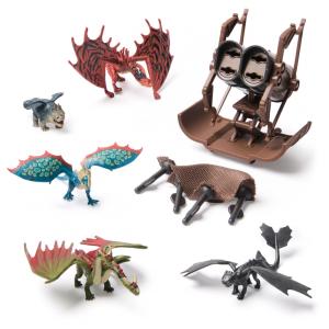 Kit com 5 Dragões Dreamworks Dragons - Como Treinar o Seu Dragão, com Lançador de Rede Hiccups Mangler - Brinquedo para Crianças a partir de