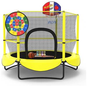 Gardenature Trampolim de 60 5 pés embutido na cesta de basquete, alvo de dardos, melhores presentes de aniversário para crianças em