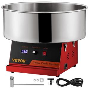 Máquina de Algodão Doce Elétrica Profissional em Aço Inoxidável, 110V 1050W, VEVOR, Vermelha