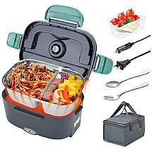 Marmita Elétrica Portátil 1,5L com 2 Compartimentos, á Prova de Vazamentos e Recipiente Removível, 12V 24V 110V, Kabbas, Azul