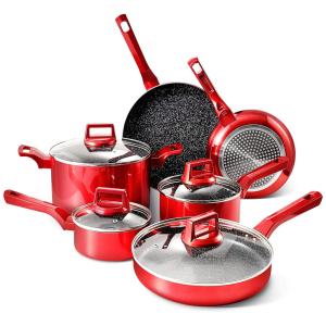 Cohafa Conjunto de Panelas e Frigideiras Antiaderentes, 10 Peças, Vermelha