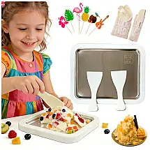 Placa para Sorvete Rolado BYSOQIJAH Branca Aço Inox 304 500ml Sem Eletricidade Base Antiderrapante 26 x 21 cm