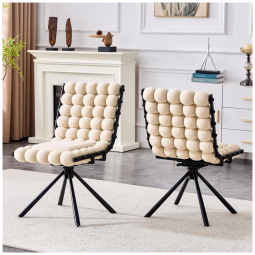 Cadeiras giratórias TesNus kit com 2 cadeiras estofadas em veludo bege, assento bubble giratório com pés metálicos