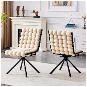 Cadeiras giratórias TesNus kit com 2 cadeiras estofadas em veludo bege, assento bubble giratório com pés metálicos