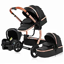 Carrinho de Bebê Dobrável 3 em 1 Travel System, Sunxueli, Preto