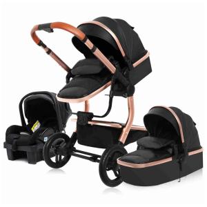 Carrinho de Bebê Dobrável 3 em 1 Travel System, Sunxueli, Preto