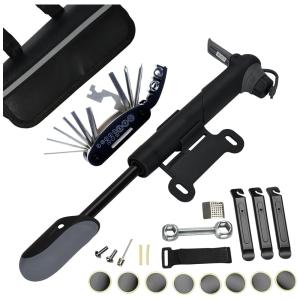 Kit de Reparo Emergencial de Bicicleta com Mini Bomba 120 PSI e Bolsa de Transporte, 16 Peças, DAWAY, Preto