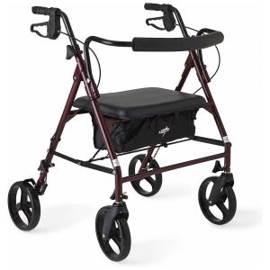 Andador Adulto Idoso Medline com Assento, Suporta até 220 Quilos, Vermelho Escuro