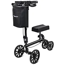 Andador de Joelho Direcionável até 136 kg com Sistema de Freio Duplo, FlyingJoy, Preto
