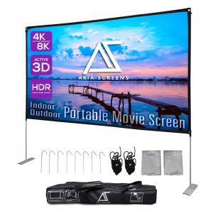 Tela de projeção portátil 125" 16:9 AKIA SCREENS SilkWhite 2 frente e verso com estrutura dobrável para uso interno e externo