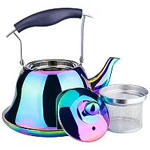 Onlycooker Chaleira 2L com Apito e Cabo ergonômico, Aço Inoxidável, Arco íris