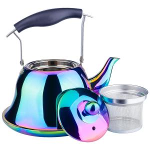 Onlycooker Chaleira 2L com Apito e Cabo ergonômico, Aço Inoxidável, Arco íris