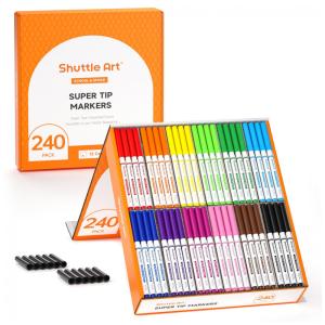 Conjunto de Canetas Artisticas 240 Unidades de Pontas Laváveis, 12 Cores Sortidas Marcadores e Tampas Bônus para Crianças e Adultos