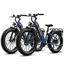 Kit 2 bicicletas elétricas Jasion Thunder azuis pneus 26x4 motor 750W nominal 1800W pico bateria 48V 18Ah 864Wh quadro alumínio 7 marchas
