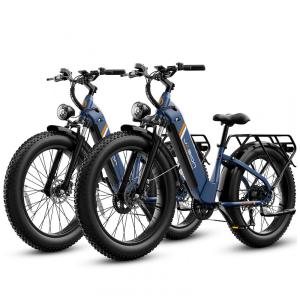 Kit 2 bicicletas elétricas Jasion Thunder azuis pneus 26x4 motor 750W nominal 1800W pico bateria 48V 18Ah 864Wh quadro alumínio 7 marchas