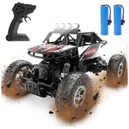 Carrinho de Controle Remoto com Motor Duplo, Farol LED e 2 Baterias para 90 MIn de Duração, DEERC DE45, Preto
