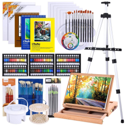 Kit de Pintura Conjunto Artístico com 128 Peças, Inclui 72 Tintas, OHUHU, Marrom