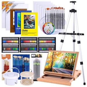 Kit de Pintura Conjunto Artístico com 128 Peças, Inclui 72 Tintas, OHUHU, Marrom
