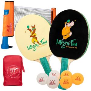 Kit de Ping Pong com Mesa Portátil, 2 Raquetes, 3 Bolas e Estojo Compacto, INTEGRAFUN, Preto