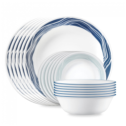 Aparelho de Jantar Corelle Vitrelle 18 Peças, Serviço para 6 Pessoas, Resistente a Rachaduras, Placas e Tigelas de Vidro Triplo Acadia