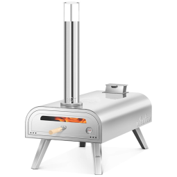 Forno a Lenha Pellet Portátil para Pizza de 40 cm com Pedra e Madeira de Pellet Grill, BIG HORN, Prata