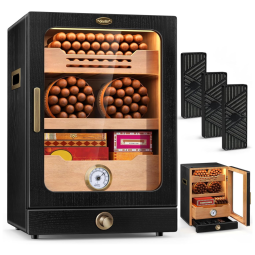 Umidor Scotte Iluminado com LED, 15L para 100-150 Charutos, Prateleiras de Cedro Espanhol, Gaveta de Acessórios, 3 Umidificadores