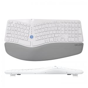 DELUX GM901D Teclado Ergonômico Sem Fio Recarregável Reduz a Tensão das Mãos com Descanso de Pulso e Luz LED, Branco