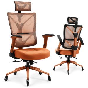 Cadeira de Escritório Ergonômica com Encosto Alto e Apoio de Braços Ajustáveis, YAMASORO, Laranja