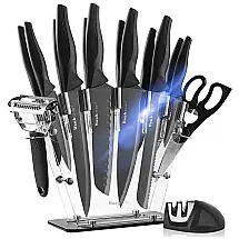 preto 16 peças conjunto de facas de cozinha máquina de lavar louça segura, chef profissional conjunto de facas de cozinha, conjunto de facas