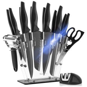 preto 16 peças conjunto de facas de cozinha máquina de lavar louça segura, chef profissional conjunto de facas de cozinha, conjunto de facas