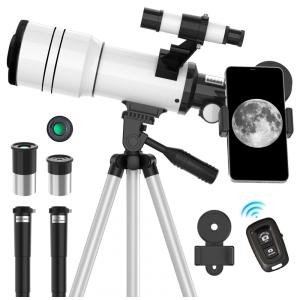 Telescópio ToyerBee para Adultos e Crianças, Refrator Astronômico de 70mm para Iniciantes, 300mm, com Adaptador para Celular e Controle