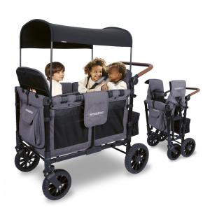Carrinho de Passeio para 4 Crianças Multifuncional com Porta Objeto e Cobertura, até 136 kg, WONDERFOLD W4, Preto