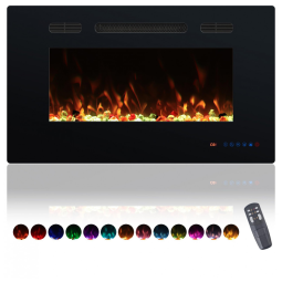 Lareira Elétrica Valuxhome de 172,72 cm Embutida na Parede, Aquecedor de Lareira Montado na Parede com Controle Remoto, Chamas Realistas