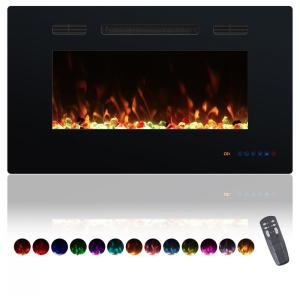 Lareira Elétrica Valuxhome de 172,72 cm Embutida na Parede, Aquecedor de Lareira Montado na Parede com Controle Remoto, Chamas Realistas