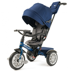 Triciclo Infantil 6 em 1, Oficialmente Projetado pela Bentley com Cobertura e Alça para os Pais, POSH BABY KIDS, Azul