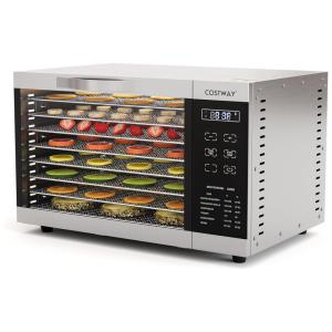 Desidratador de Alimentos com 8 Bandejas Removíveis, Controle de Temperatura e Temporizador 24H, 730W, COSTWAY, Prata