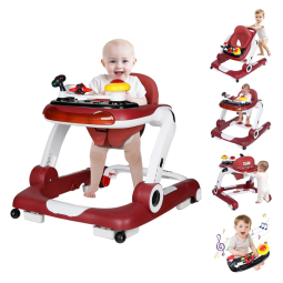 Andador Kinder King com Música e Luzes, 5 em 1, Cadeira de Atividades, Altura e Assento Ajustáveis, Aprendizagem Sentado